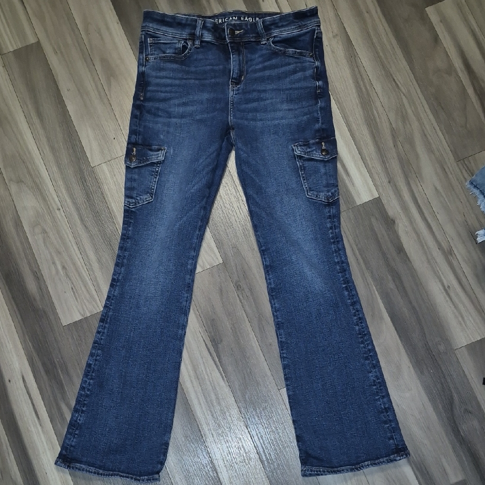 American Eagle Outfitters Women's Kick Boot Dark Blue Cargo Jeans..size 8
